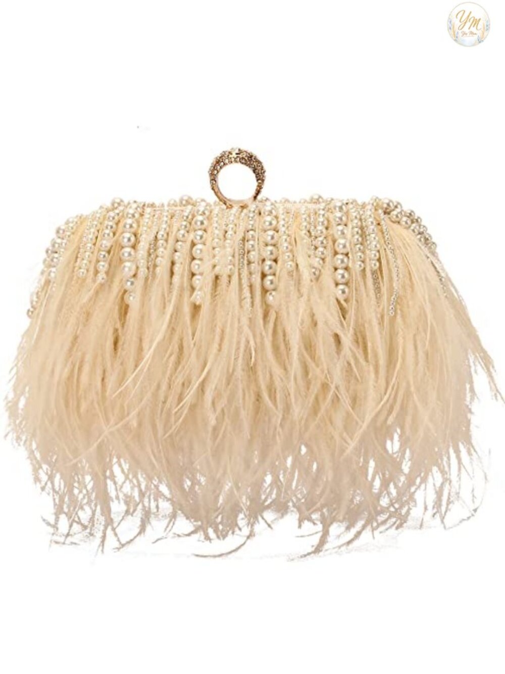 Ostrich Fur Evening Clutch Detachable Chain Crossbody Bag